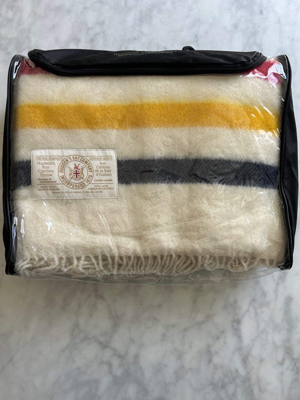 Hudson's Bay Striped Wool Throw Blanket - Cream & Yellow